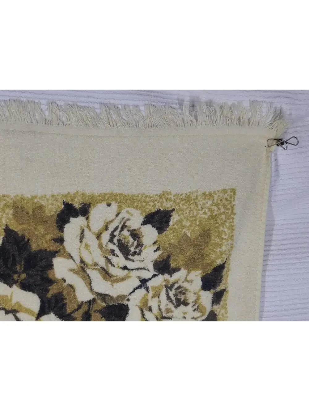 Vtg 70s Cannon Bath Towel Yellow Roses 100% Cotton Brown Tan Retro Rare Bathroom